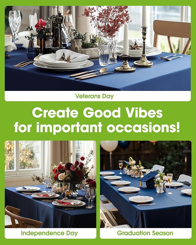Pureegg Plastic Table Cloth Disposable 20 Pack, 54 x 108 Inch Table Cloths, Graduation Decorations Class of 2025, Graduation Party, Tablecloths, Rectangle, Plastic Cover, Leakproof & Sturdy, Navy Blue