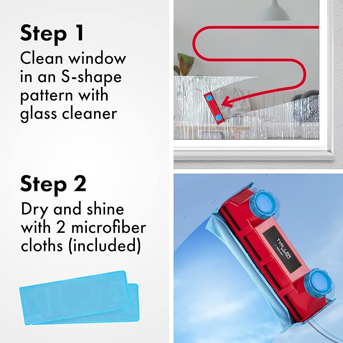 Tyroler Magnetic Window Cleaner The Glider D3 AFC + Extra 2 Microfiber Cloths Bundle: for 0.1-1.1" Thick Windows with a Premium Replacement Microfiber Cleaning Cloths