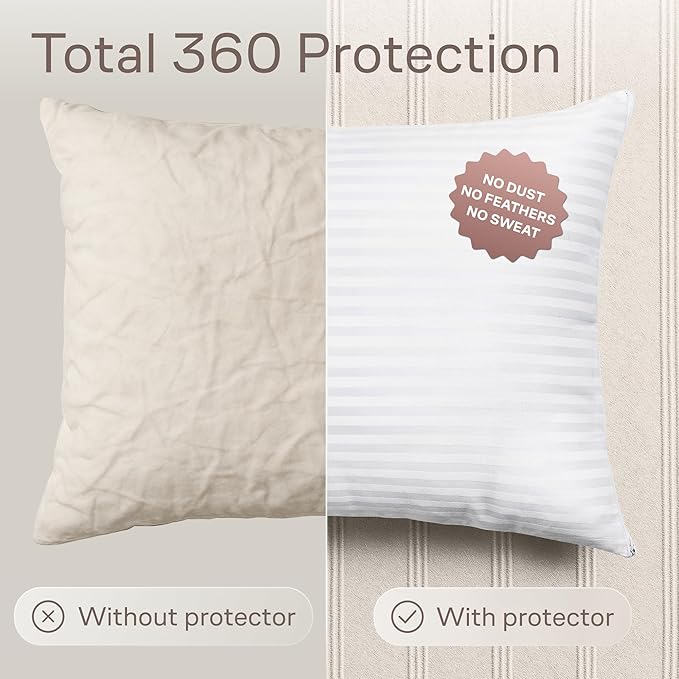 Ultra Soft Pillow Protectors with Zipper Queen Size - Set of 12 Breathable Pillow Covers - 100% Protection Against Stains, Dust & Dirt - Machine Washable (Dark White)