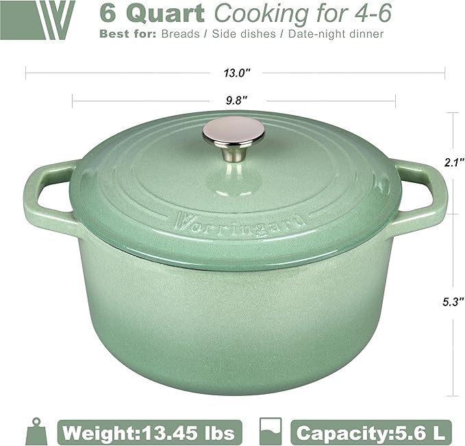VORRINGARD Enameled Cast Iron Dutch Oven Pot with Lid, for Bread Baking, Round Bread Oven- include Sourdough Bread Baking Supplies Set, 6QT, Sage Green