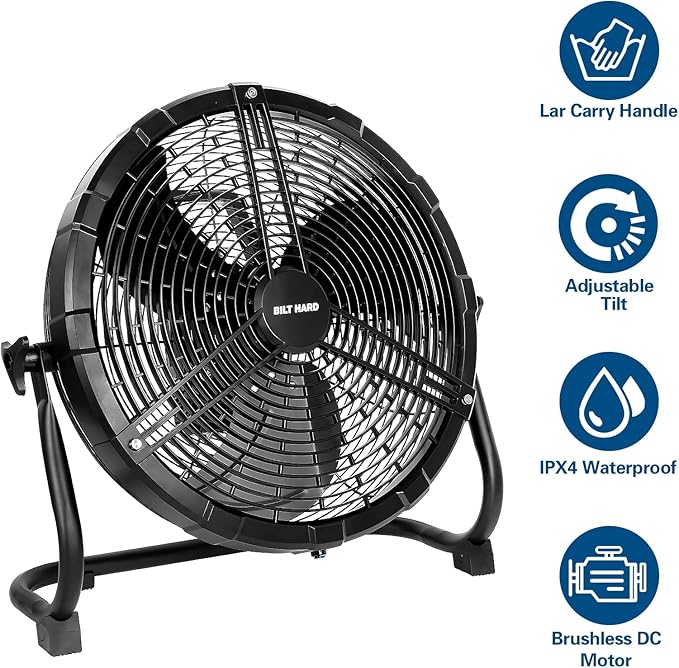 BILT HARD 16 Inch Outdoor Portable Misting Fan, Battery Operated Floor Fan with 15600mAh Detachable Battery, Outside Rechargeable Portable Fan for Patio, Camping, Travel