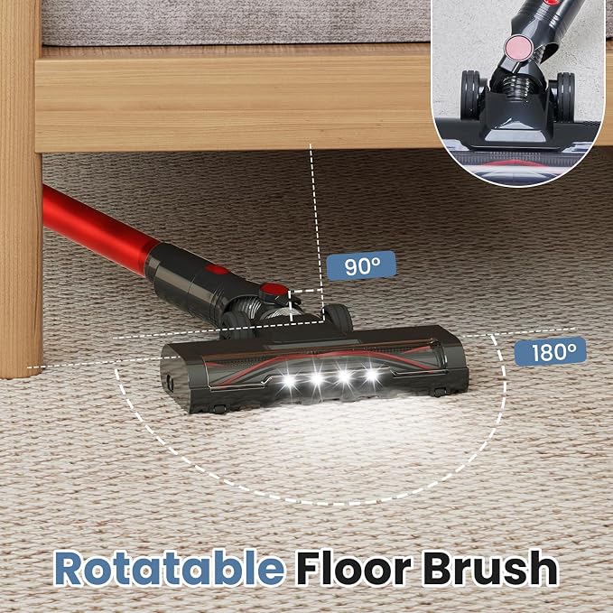 OLIXIS Cordless Vacuum Cleaner, Rechargeable Upright Cleaner with Flexible Steering, Extendable Wand, LED Headlight, 3 Brushes & Wall Mount, Handheld Vacuum for Hardwood Floor Home Cleaning