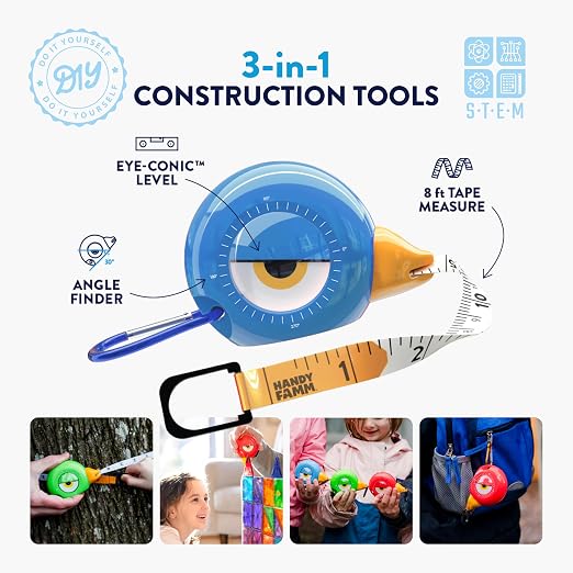 Handy Famm Kids Tape Measure & Safety Glasses Bundle – 2 8ft Bird Measuring Tape for Children, STEM DIY Learning Tool with 2 Safety Goggles, Ages 3+