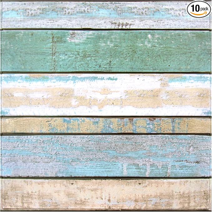 COMSTICKC Peel and Stick Faux Wood Wall Sticker Wall Panels, 10 Pcs of 12" x 12", Ultra-Light Thin PVC 3D Fake Wood Shiplap Self-Adhesive Wall Covering Wallpaper Interior Decor, Vintage Green