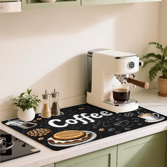 Coffee Mat 17"x32" - Extra Large Absorbent Non Slip Dish Drying Mat,Coffee Bar Accessories,Kitchen Counter Protector for Coffeemaker, Sink, Dining Decor