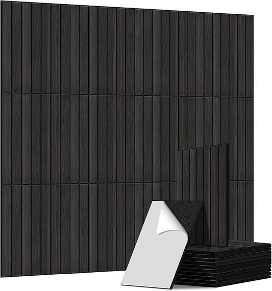 PVC Acoustic Wood Wall Panels, 12 Pack 11.8 x 15.7 x 0.35 Inch Sound Proofing Panels, 100% Polyester Fiber Noise Canceling Panels for Home, Office, Studio,Theater, Rustic Walnut