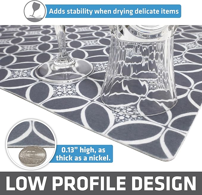 Drymate Jumbo XL Dish Drying Mat (19”x24”), Low-Profile, Super Absorbent, Quick Dry Fabric, Waterproof & Slip-Resistant, for Kitchen Counter, Trimmable, Easy to Clean (USA Made)(Indigo Grey)