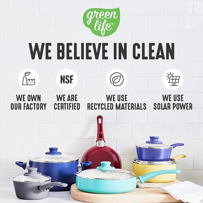 GreenLife 8 Piece Nonstick Cookware Set, Non-Toxic PFAS-Free Ceramic Pots & Pans, Dishwasher & Oven Safe, Frying, Sauce, Stock Pot, Glass Lids, Stay-Cool Handles, Wobble Free, Black
