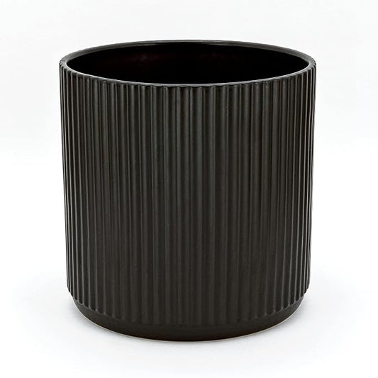 Amazon Basics Fluted Ceramic Planter Pot for Indoor Outdoor Plants, Round Flower Pot with Drainage Hole, 10-inch, Black