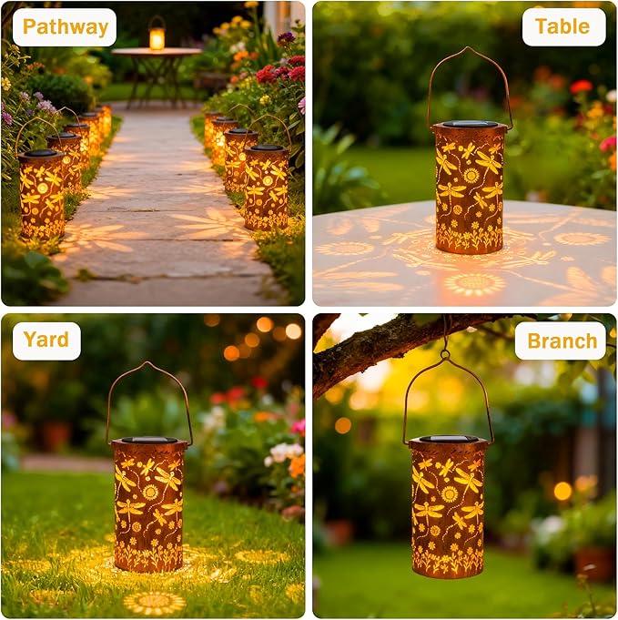 ANYTALK Dragonfly Flower Solar Lanterns Outdoor Waterproof, Birthday Gifts for Women Mom Grandma, Hanging Solar Lights for Yard, Patio, Porch, Garden Decor, Christmas Gifts for Her/Him