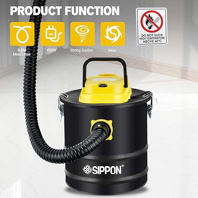 Ash Vacuum Cleaner, Pellet Stove Vacuum Cleaner with Wheeled Base & Blower Function, 800W Powerful Suction 2.6 Gallon All-in-One Ash Vacuum for Fireplaces, Pellet Stoves