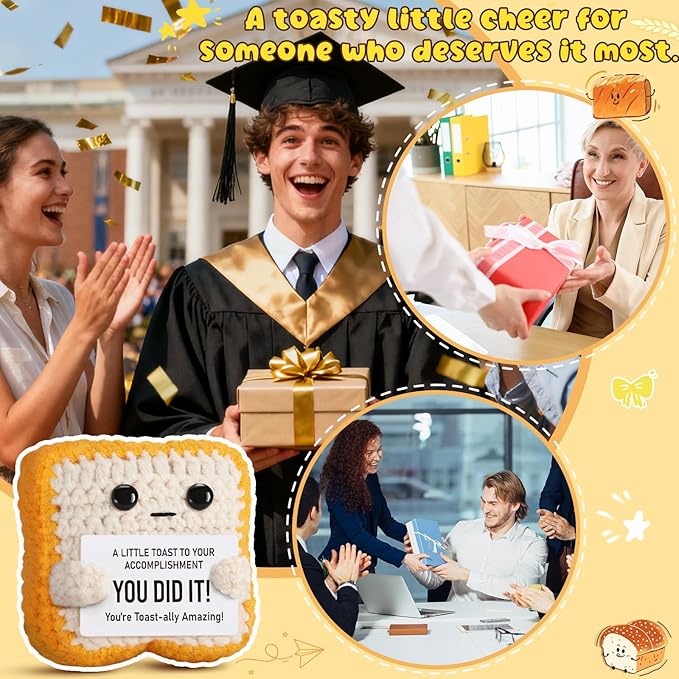 Crochet Toast Congratulations Gifts for Women - You Did It Card for Friends, Students, Coworkers, Teachers – Motivational College Highschool Graduation Decoration for Her Him