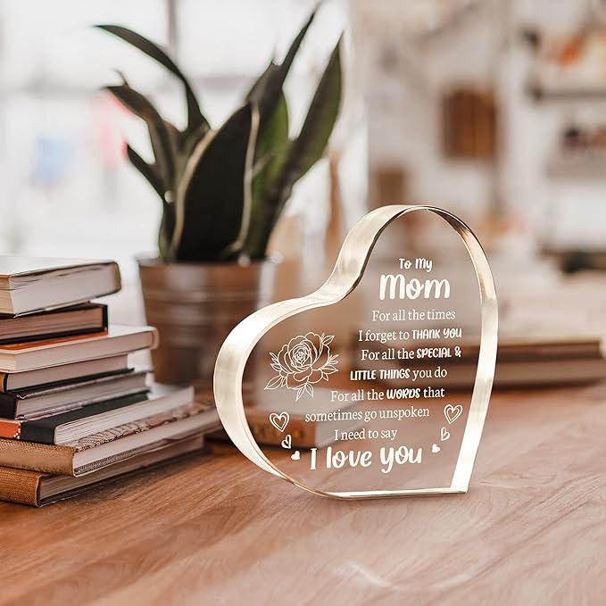 Mom Gifts for Mother's Day, I Love You Mom Acrylic Keepsake - Birthday Gifts for Moms from Daughter Son, Best Christmas Idea