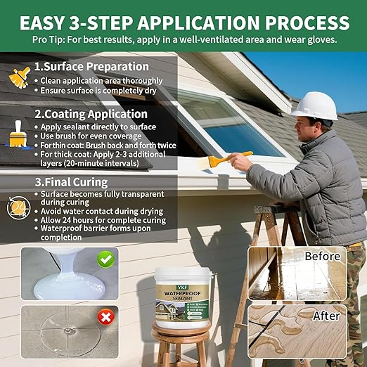 YKF Transparent Waterproof Sealant 68 fl oz, Clear Water-Based Invisible Leak Repair Coating for Roofs, Walls, Bathroom, Shower, Kitchen, Concrete, Wood, Metal, Indoor & Outdoor