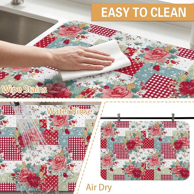 Kitchen Countertop Dish Drying Mat,Super Absorbent Coffee Bar Mat for Maker Espresso Machine, Anti-Slip Accessories for Kitchen Countertops 24x18 Inch