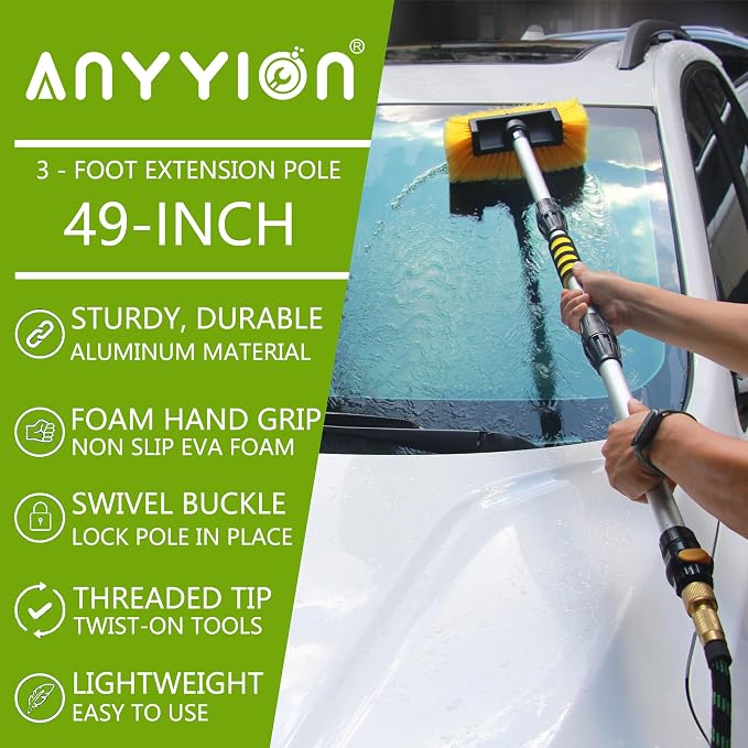 Anyyion 49inch Car Wash Brush with 10 Inch Soft Bristle, On/Off Switch for Car Truck Boat Washing Brush, Perfect for Cleaning House Siding, Auto Cars, Trucks, SUV, RV, Floors and More!