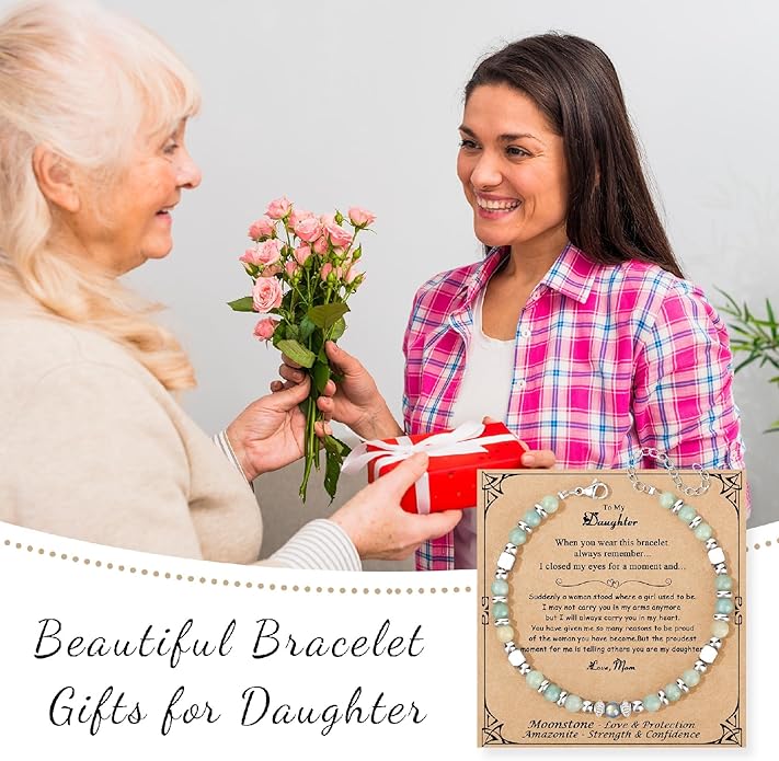 JoycuFF 𝗚𝗶𝗳𝘁𝘀 𝗳𝗼𝗿 𝗪𝗼𝗺𝗲𝗻 𝗠𝗼𝗼𝗻𝘀𝘁𝗼𝗻𝗲 𝗕𝗿𝗮𝗰𝗲𝗹𝗲𝘁 Amazonite Colorful Imperial Jasper Stainless Steel Beads Bracelets, Mothers Day Birthday Christmas Valentines Graduation Gifts
