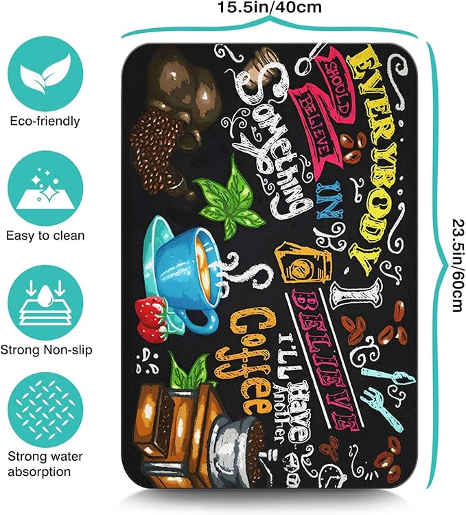 Coffee Bar Mat Accessories for Countertop Absorbent Hide Stain Rubber Backed Dish Drying Mats for Kitchen Counter Draining Pad Decor Gift (24x16in)