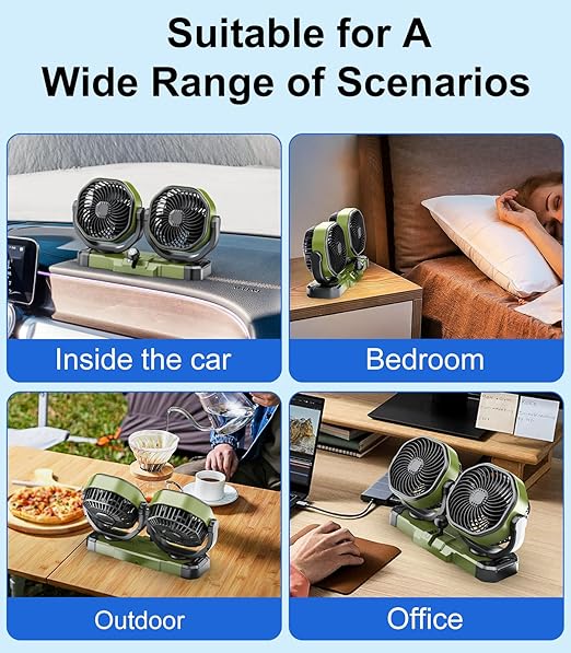 Dual Head Car Cooling Fan for Dashboard, DC 5V USB / 12V / 24V Universal Cigarette Lighter Plug Car Fans That Blow Cold Air Cooler for Vehicles Sedan Suv Rv Van Truck Utv Tractor Cab without AC