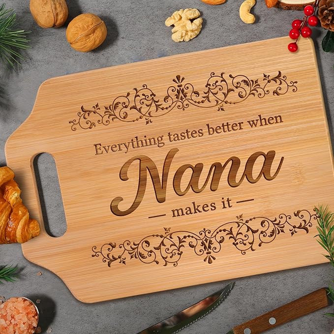 AceThrills Nana Gifts for Nana Mothers Day Gifts for Birthday, Mothers Day - Engraved Bamboo Cutting Board 13.78"L x 9.84"W x 0.4"Th