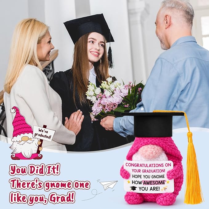 Graduation Gifts Her Women - Class of 2026 Funny Handmade Crochet Gnome Gift for Pre K Prek Kindergarten Preschool Grade Middle High School College Graduate for Him Girls Boys