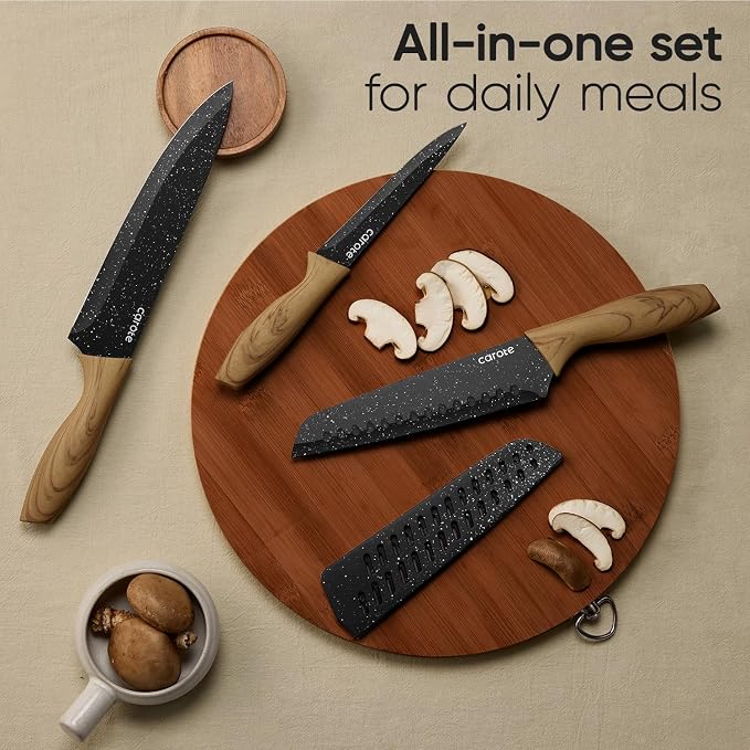 CAROTE 39pcs Nonstick Cookware Sets, Pots and Pans Set with Bakeware | Induction Kitchen Cooking Set, Special Texture Design, Ultra Durable, Easy Food Release, Even Heating, with Knife Set