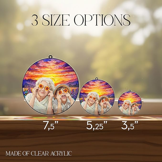 Personalized Photo Suncatcher, Unique for Mom, Grandma, Women, 20 Background Options, Thoughtful Keepsake Gift for Family