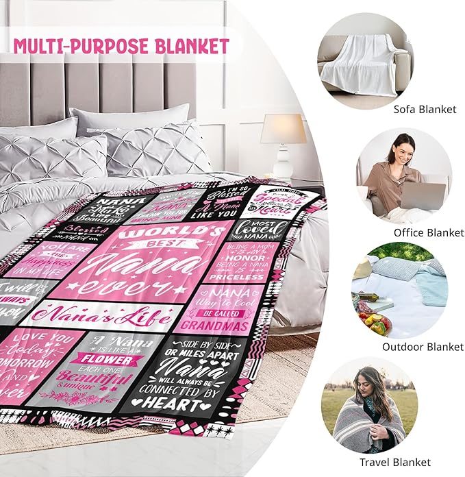 Mothers Day Birthday Gifts for Nana from Granddaughter - World's Best Nana Ever Gifts on Christmas Birthday from Grandkids - Gift for Grandma from Grandchildren - Nanas Life Blanket 60"x80"