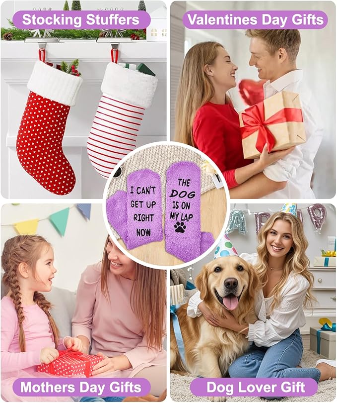 Mothers Day Gifts for Mom Wife Grandma Daughter, Gifts for New Mom Sister, Anniversary, Christmas Gift for Women Mom Dog Lovers, Valentines Day for Her Women, Funny Fuzzy Slipper Socks.
