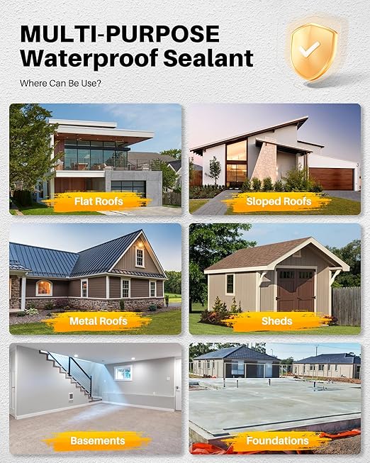 Polyurethane Waterproof Coating, Black, 5 Gallon, Roof Sealant Waterproof Coating for Flat & Matal Roofs, Foundations, Concretes, Indoor and Outdoor Leak Repair Basement Sealer Waterproofing