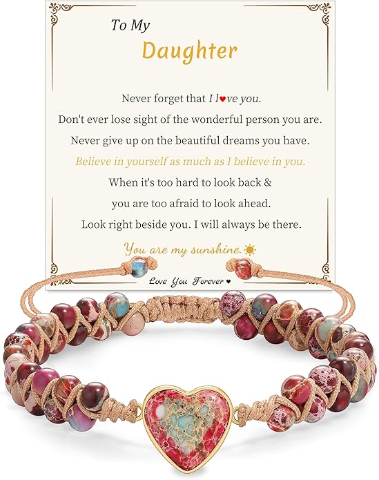 Mothers Day Gifts for Daughter Granddaughter, To My Mom Grandma Wife Girlfriend Sister Jasper Heart Bracelets Birthday Anniversary Christmas Stocking Stuffers Valentines Day Jewelry