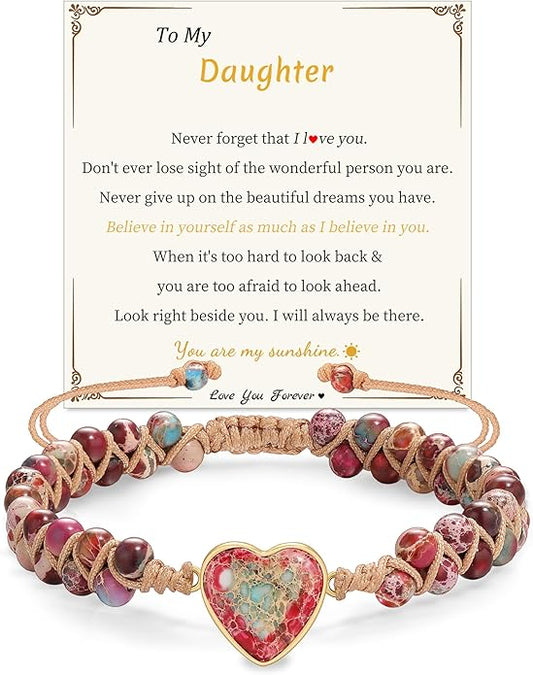 Mothers Day Gifts for Daughter Granddaughter, To My Mom Grandma Wife Girlfriend Sister Jasper Heart Bracelets Birthday Anniversary Christmas Stocking Stuffers Valentines Day Jewelry