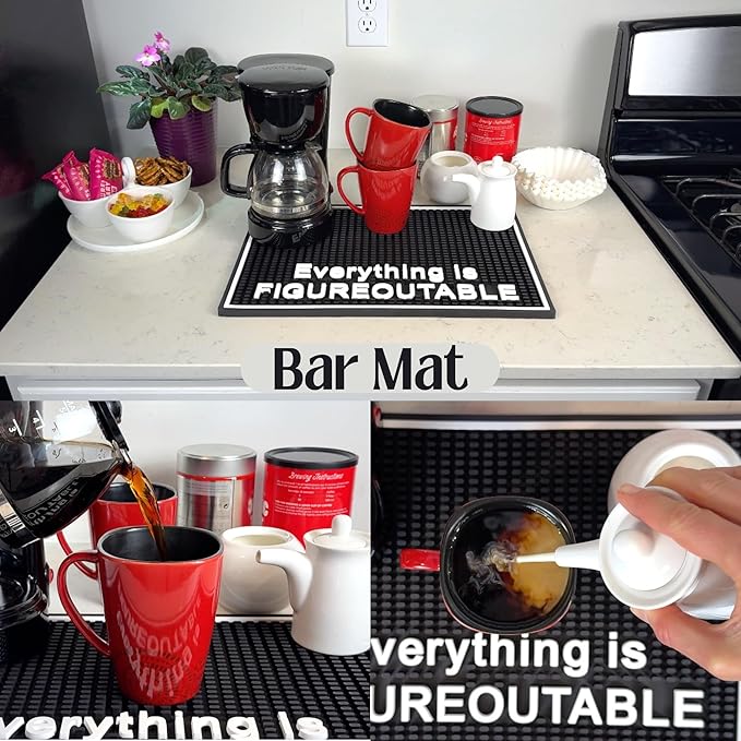 Everything is Figureoutable Silicone Bar Mat 18x12 in, Motivational Gift for Women, Girl Boss Gift, Non-Slip Coffee Station Mat, Inspirational Office Decor, Desk Accessories, Affirmation Decor