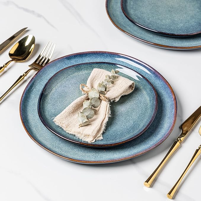 AmorArc Ceramic Dinnerware Sets,Handmade Reactive Glaze Stoneware Plates and Bowls Sets,Highly Scratch Resistant | Dishwasher & Microwave Safe Dishes Set,Service for 6 (18pc)