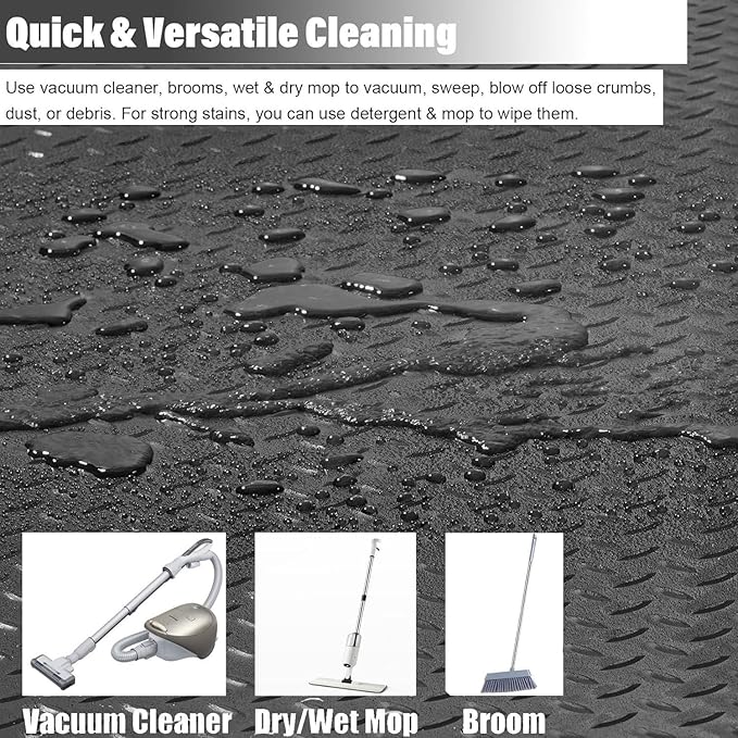 Heavy Duty Diamond-Plate Rubber Flooring Roll 4x8 FT, Multi-Purpose Waterproof Anti-Slip Floor Mat, Easy to Clean Under Equipment, Mats for Garage, Gym, Stable, Basement, Kennel