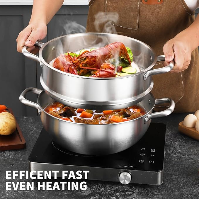 Delarlo Tri-Ply Stainless Steel 12 Inch Everyday Pan With Lid,7.2QT | kitchen everything pan, Chef's Pans,Induction Cooking Pot, 7.2QT Oven Safe Stock Pot, Up to 600℉