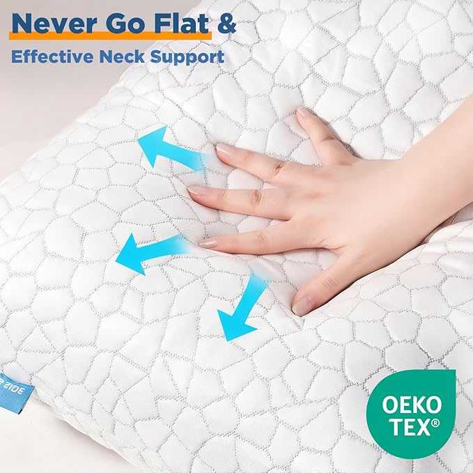 Cooling Pillow Standard Size 1 Pack, CertiPUR-US Shredded Memory Foam Pillows, Cool Bed Pillows for Hot Sleepers, Adjustable Firm Pillow for Side,Back,Stomach Sleepers, Better Sleep Gift for Mom