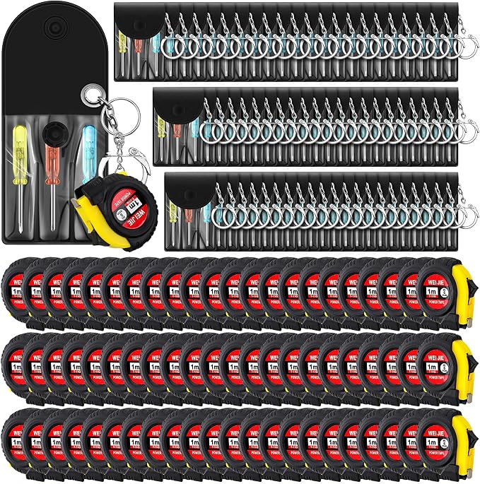 Jutom 132 Pcs Mini Tape Measure Keychain Bulk Mini Screwdriver Keychain Set Adult Tool Party Prize for Father's Men Gifts