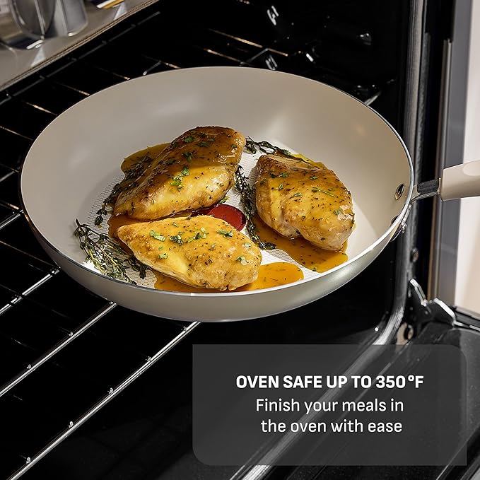 T-Fal Signature Nonstick 8” & 10” Frying Pan Skillet Set, Dishwasher Safe, Oven Safe to 350°F, Pots and Pans Set, Non Stick Chef- Pan, Cream