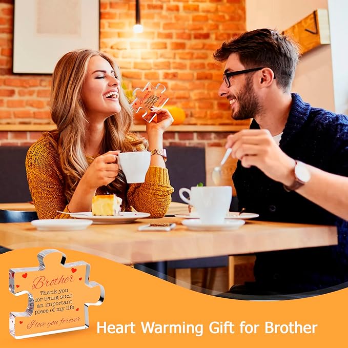 Brother Gifts - Engraved Acrylic Block Puzzle Brother Gift 4.1 x 3.5 inch - Cool Brother Gifts from Sister, Brother - Birthday, Christmas, Graduation Gifts for Big Brother, Little Brother