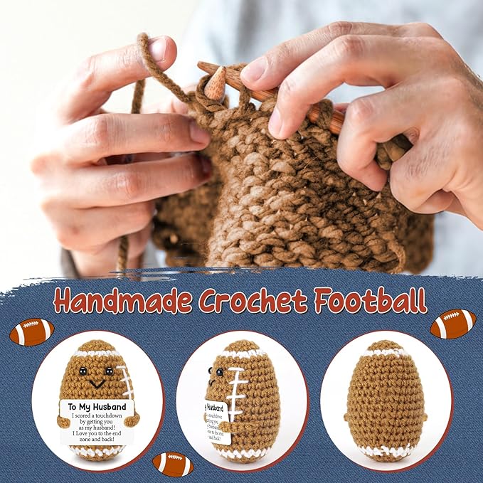 Fathers Day Birthday Gifts for Husband from Wife, To My Husband Handmade Crochet Football Decorations Gift for Husband, Wedding Anniversary Present for Men, Romantic Decor for Couple, Hubby, Spouse