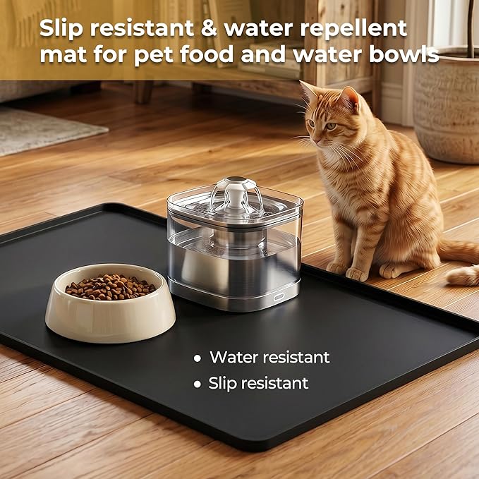 24×16-inch Silicone Coffee Mat for Espresso Machine - Heat Resistant, Waterproof Countertop Protector Pad with Raised Edges, Easy Clean Dish Drying Mat for Kitchen, Pet Food Mat (Black)