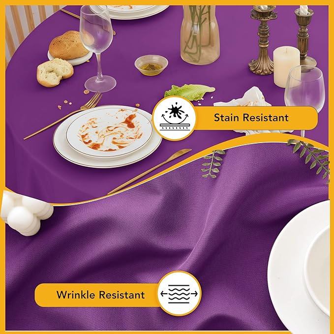 6-Pack Purple Round Tablecloths, 120 Inches, Stain-Resistant Polyester for 5-6 Ft Round Tables - Washable Table Covers for Weddings, Banquets, Birthday Parties, Events