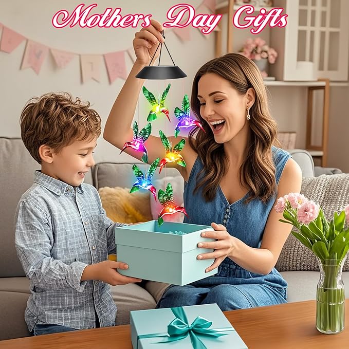 Mom Grandma Nana Wife Sister Gifts for Mothers Day, Mother Birthday Gardening Hummingbird Gifts for Women, Winzwon Wind Chimes Solar Lights Outdoor Decor for Garden Patio Yard Porch