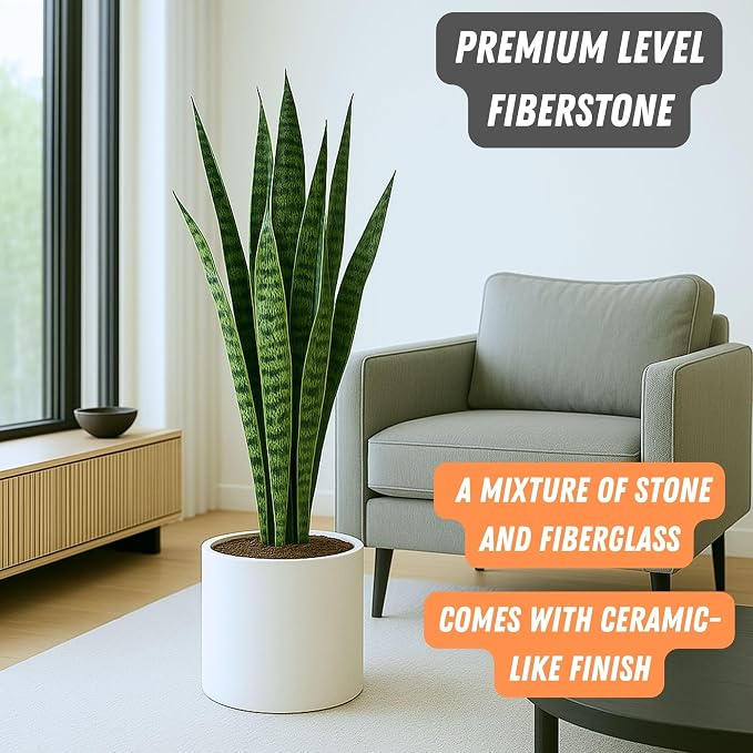 Fox & Fern Large Indoor Planter, Modern Large Plant Pot for Indoor or Outdoor, UV and Frost Resistant - 12 Inch, Matte White Flower Pot with Drainage Plug, Lightweight
