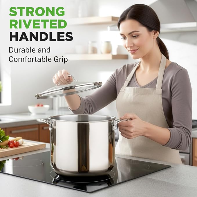 NutriChef 12-Quart Stainless Steel Stockpot – 18/8 Food Grade Heavy-Duty Induction-Compatible Pot with See-Through Lid, Ideal for Stews, Broths, Simmering & Soups, Dishwasher Safe – NCSP12