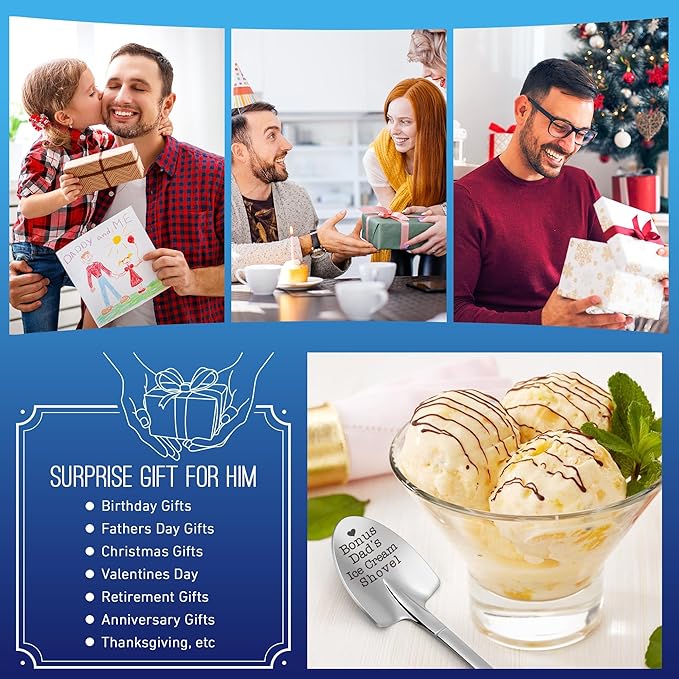 Fathers Day Men Gifts for Bonus Dad, Father Gifts Dad Birthday Gift from Daughter Son, Father's Day Daddy Grandpa Grandfather Easter Baskets Stocking Stuffers Men, Funny Dad's Ice Cream Shovel Spoon