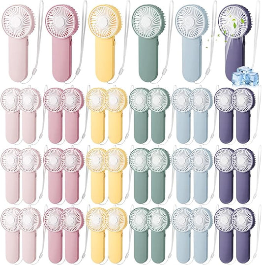 Rossesay 30 Pcs Mini Portable Fan Handheld Battery Operated Portable Small Personal Fans for Summer Travel Beach Indoor Outdoor Cooling Gift (Morandi Color)