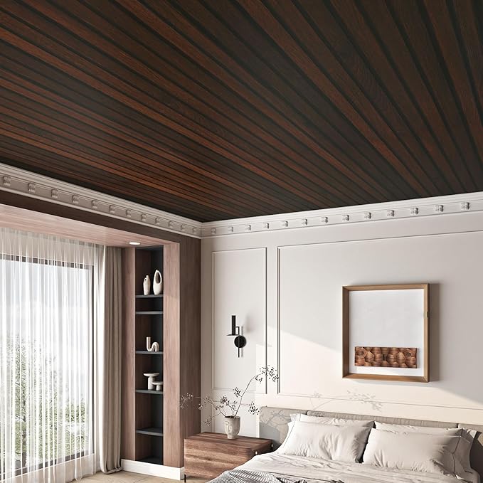 FunStick 16"x240" Peel and Stick Wallpaper Wood Slats Self Adhesive Wall Paper Brown Wood Contact Paper Peel and Stick Wooden Slats for Wall Decor Vinyl Wood Wallpaper for Bedroom Cabinets Countertops