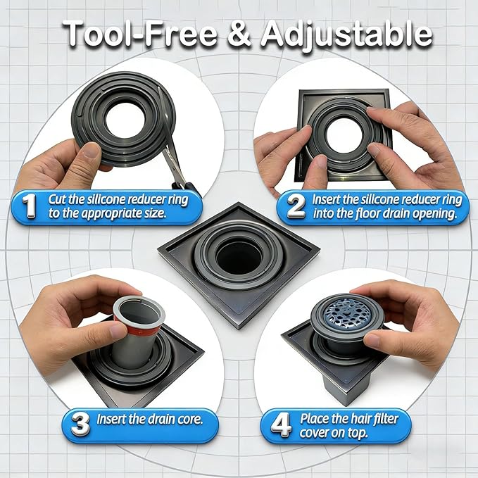 Odor-Proof Shower Drain Plug with Magnetic Backflow Preventer & Hair Catcher, Floor Drain Cover for 1.5"-3.9" Drains, 500ML/S Fast Drainage